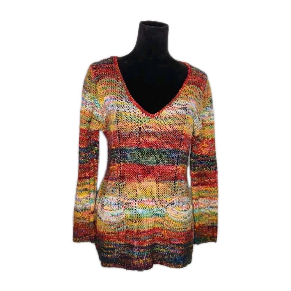 Bobbie Brooks Vtg Y2K Rainbow Striped Tunic Sweater Hippie Indie Core Sz Medium